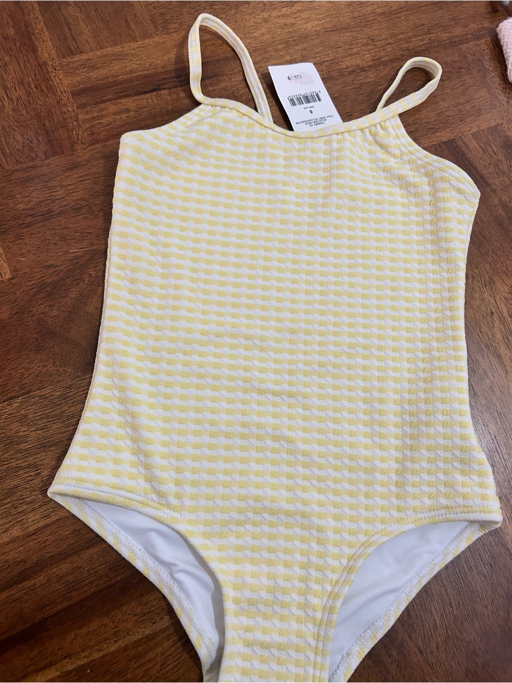 Yellow & White Textured One-Piece Swimsuit